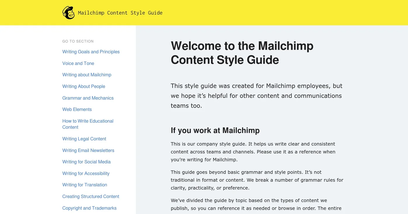 Mailchimp Content Style Guide, open-sourced under CC BY-NC 4.0