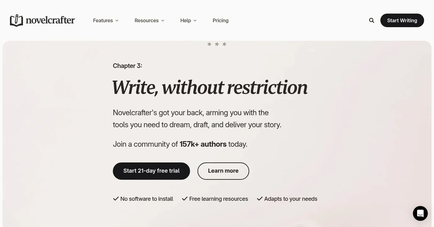 Novelcrafter fiction writing project workspace