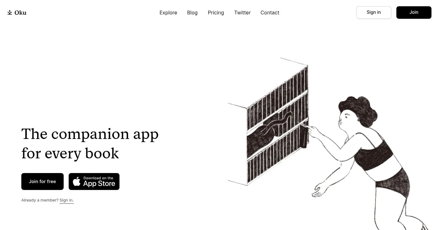 Oku reading app interface