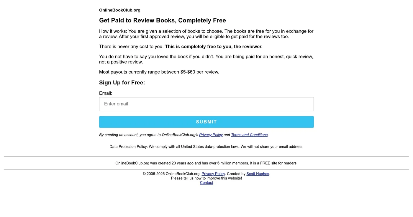 Online Book Club get paid to review books page