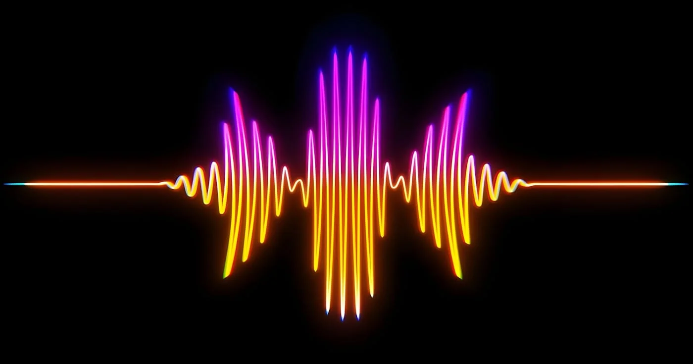 Colorful sound wave visualization representing onomatopoeia