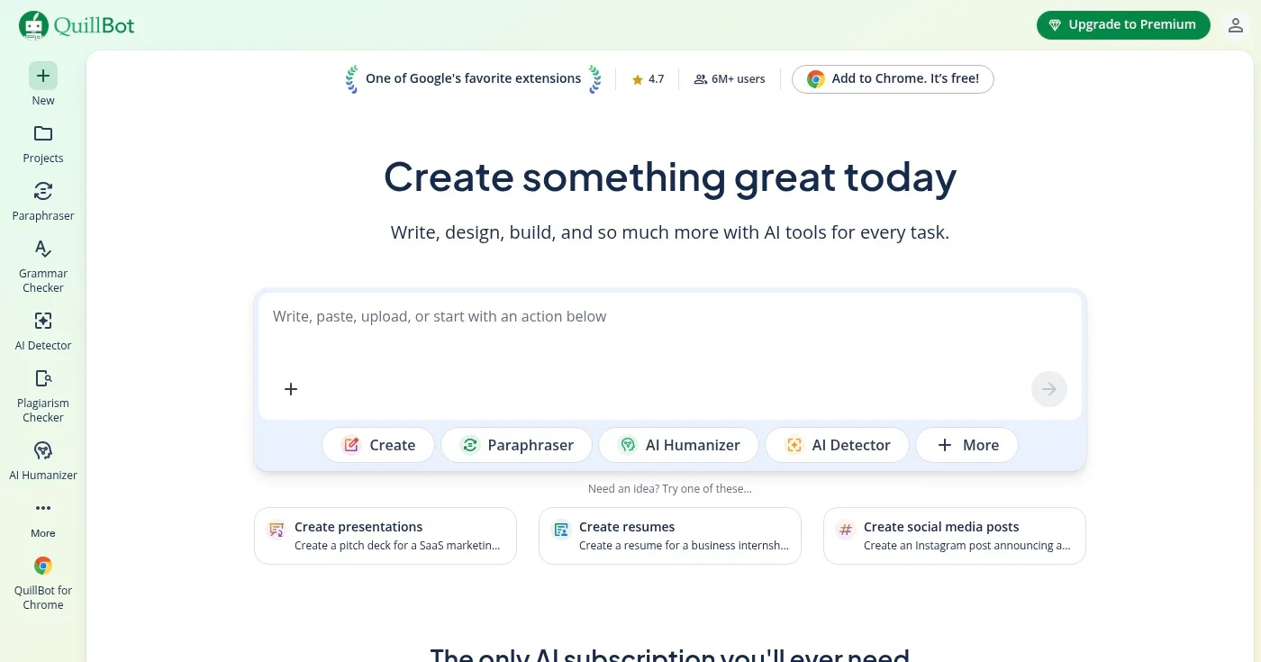 QuillBot paraphrasing and AI writing tool interface