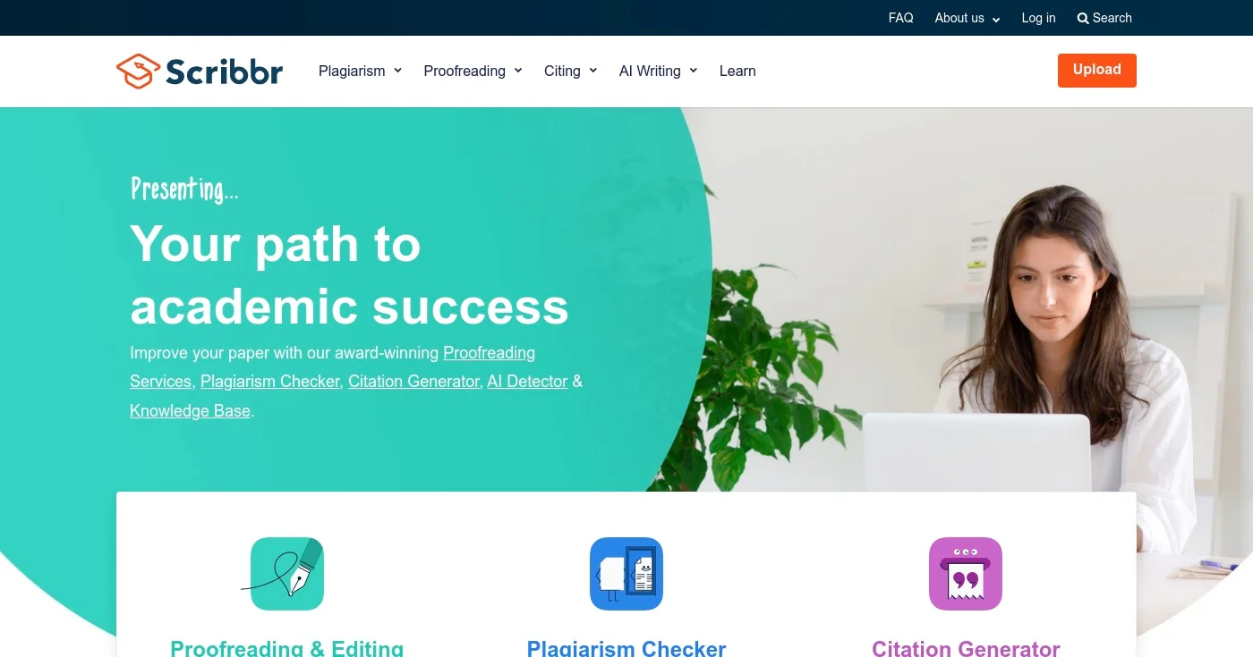 Screenshot of Scribbr homepage