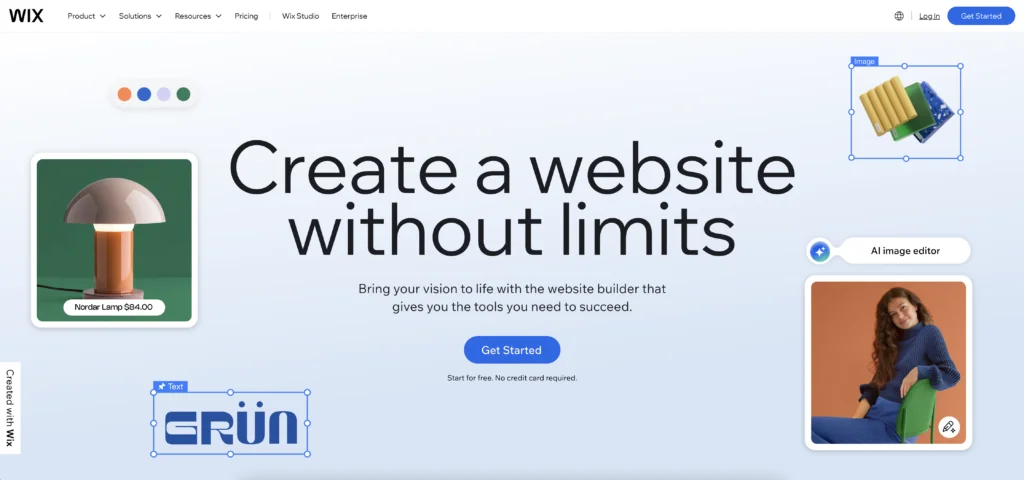 Wix homepage, January 2025