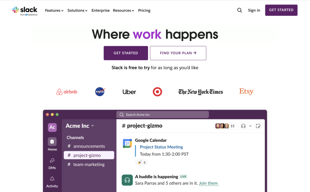 Slack homepage, February 2025