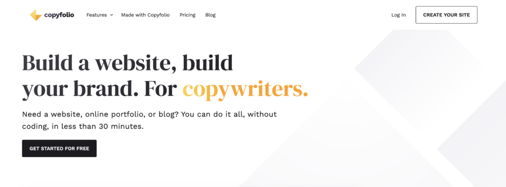 Copyfolio homepage, January 2025