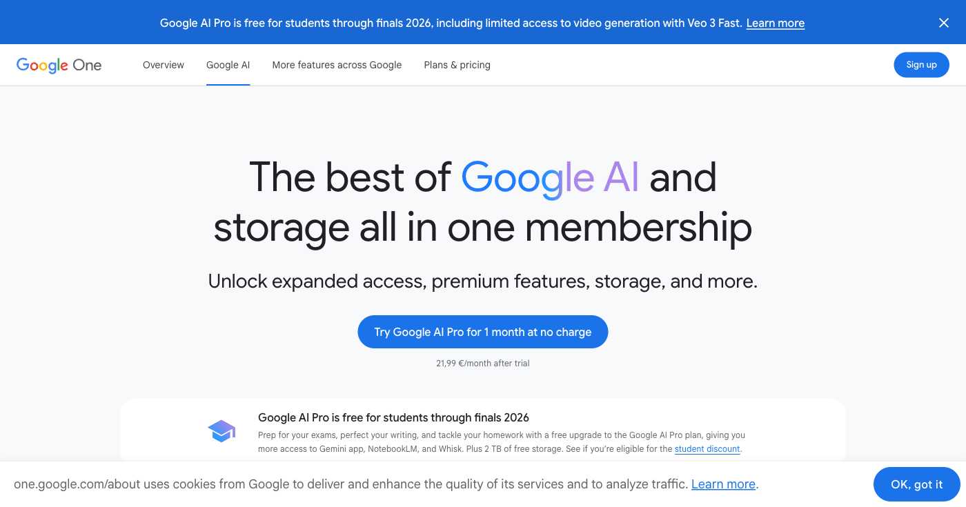 Google AI Plans pricing showing Pro and Ultra subscription options with detailed features